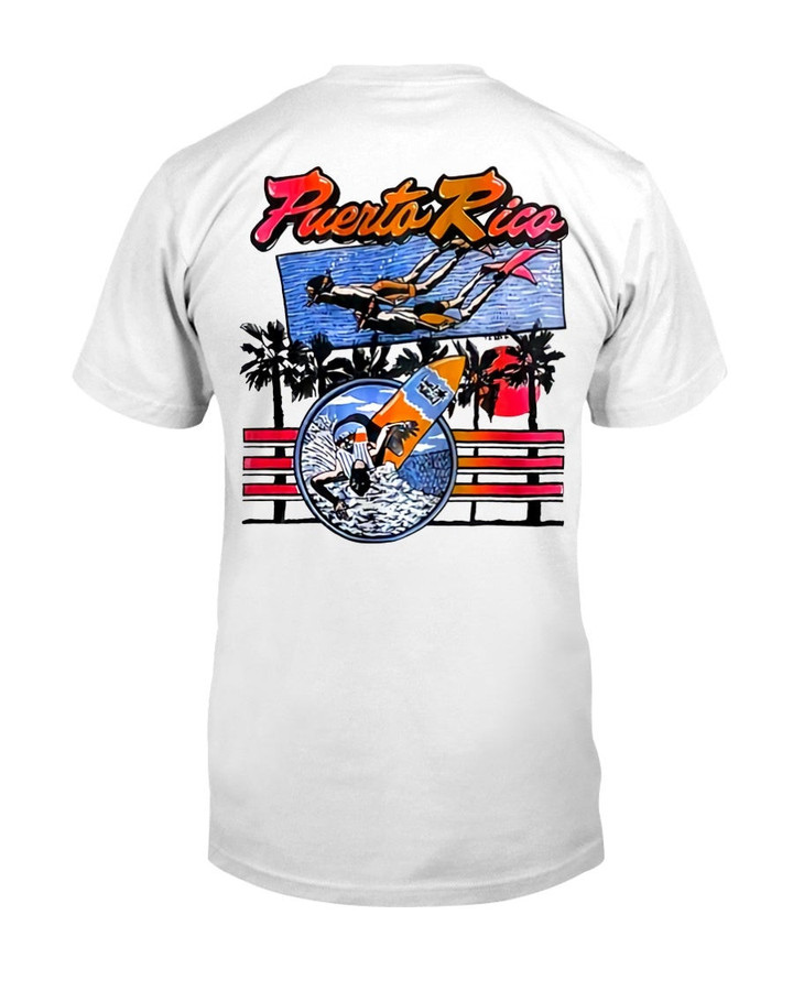Vintage 1990S Puerto Rico Longboarding Surfing Neon Graphic Souvenir T Shirt 082421