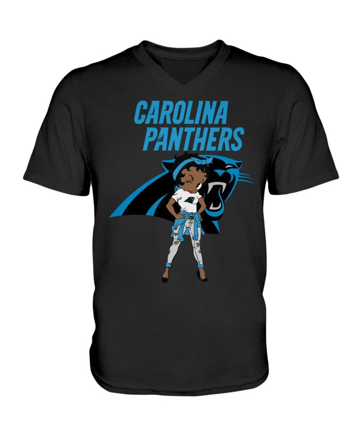 Carolina Panthers Betty Boop Brown Skin Nfl Lady V Neck T Shirt 091021
