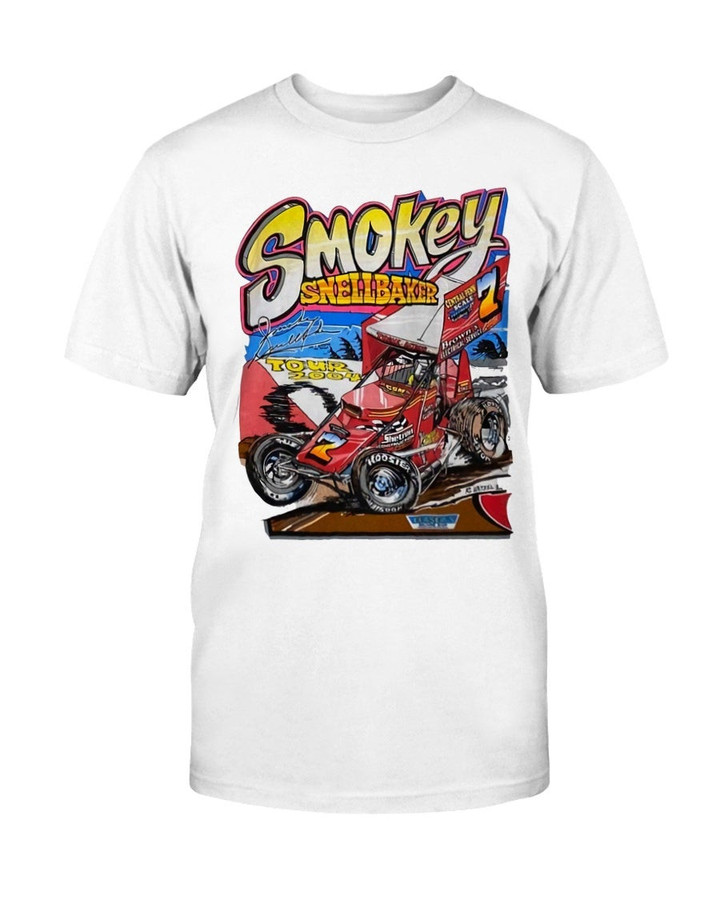 Vintage Y2K 2000S Smokey Snellbaker White Sprint Car Dirt Track Racing Graphic T Shirt 062821