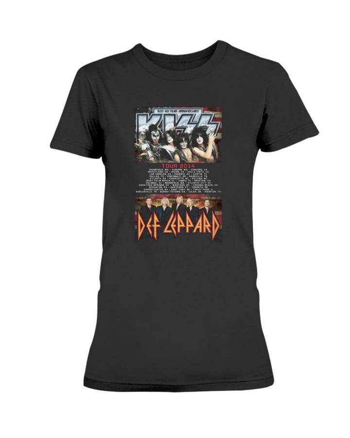 Kiss Def Leppard 2014 Tour Rock And Toll Metal Punk Ladies T Shirt 072021