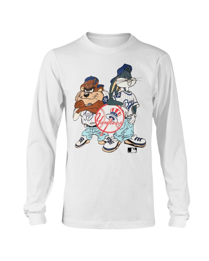 90S Taz Bugs Bunny New York Yankees Shirt Vintage Single Stitch 1993 Looney Tunes Taz Bugs Bunny New York Yankees Mlb Baseball Long Sleeve T Shirt 070921