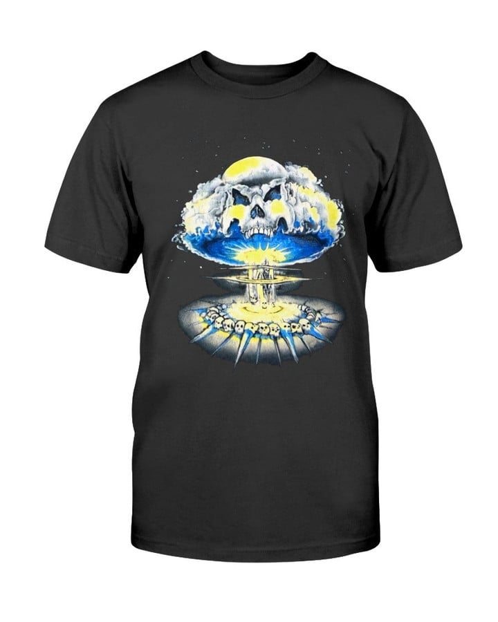 80S Vintage Nuclear Atomic Bomb Blast Mushroom Cloud Death Skulls Heavy Metal Thrash Band Concert Tour Distressed Faded Horror T Shirt 071121