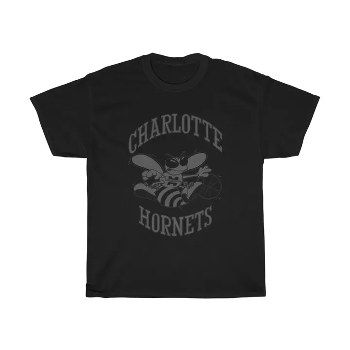 Black Charlotte Hornets Throwback Logo Reflective Tek Patch T-shirt