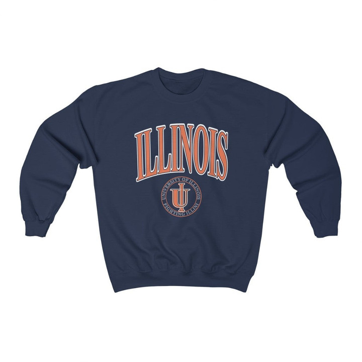 Vintage 90S University Of Illinois Fighting Illini Unisex Heavy Blend Crewneck Sweatshirt 210927