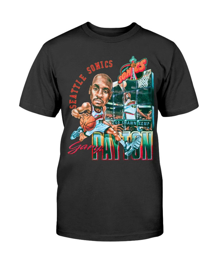 Rare Vintage Gary Payton Caricature 90S T Shirt Seattle Supersonics Nba Basketball Pro Player T Shirt 080821