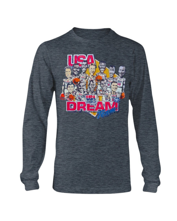 Vintage Usa Dream Team Caricature 90S Long Sleeve T Shirt 082421