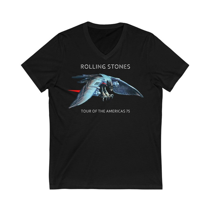 1975 The Rolling Stones Vintage Concert Tour Unisex Jersey Short Sleeve V Neck Tee 071421