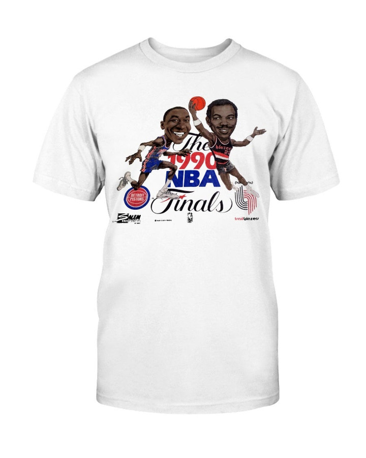 Rare Vintages 1993 Nba Finals Caricature 90S Detroit Pistons Portland Trailblazers Basketball T Shirt 072121