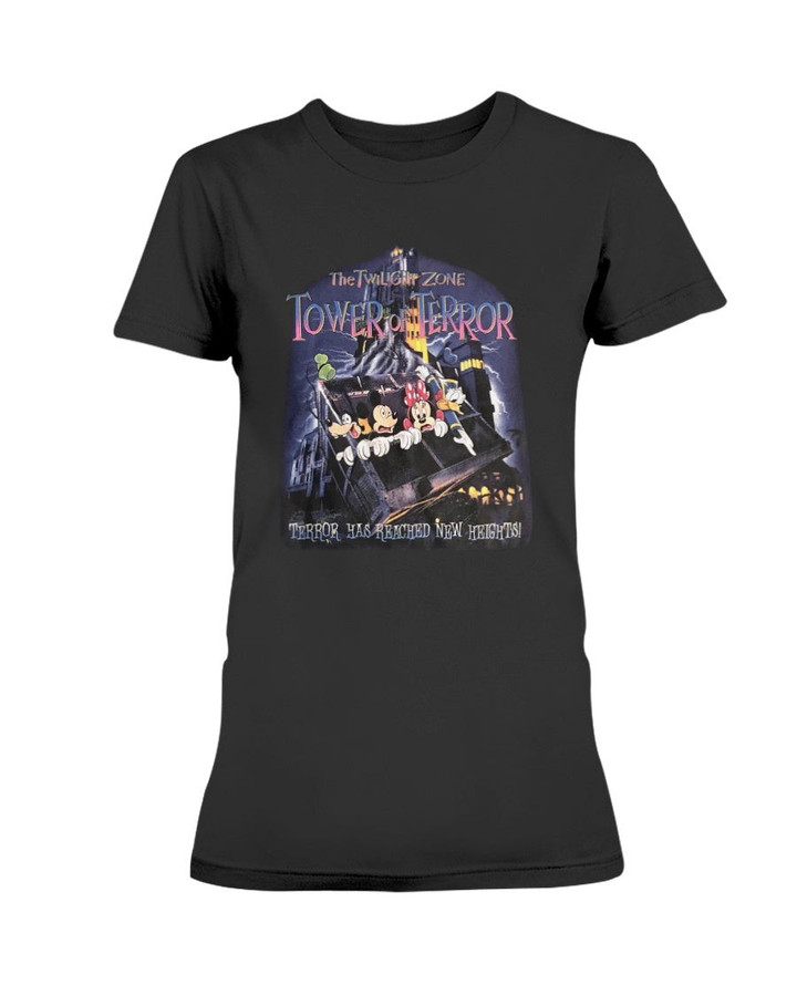90S Disney Tower Of Terror Ride Promo Mickey Mouse Ladies T Shirt 062821