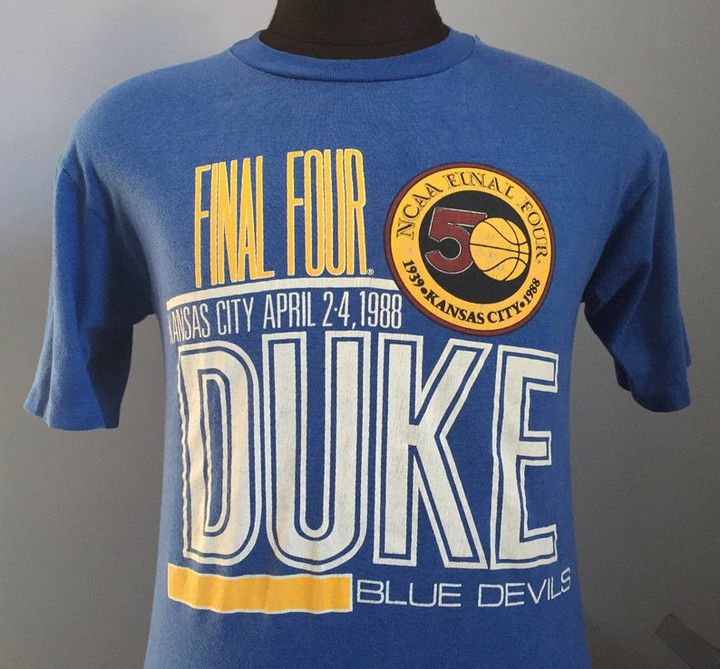 80s Vintage Duke University Blue Devils 1988 Final Four basketball Kansas City college T Shirt   MEDIUM