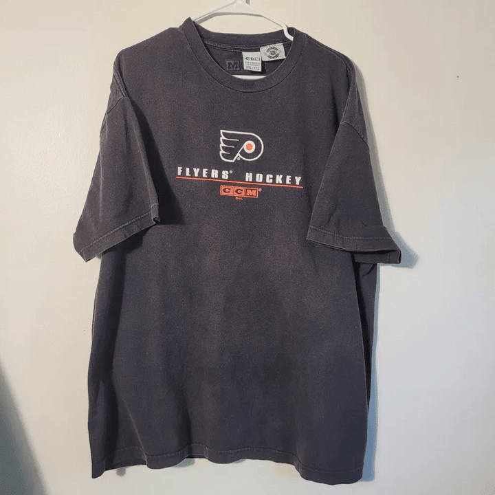 Nhl Philadelphia Flyers Vintage 2 Short Sleeve Black T shirt Ccm   Nhl