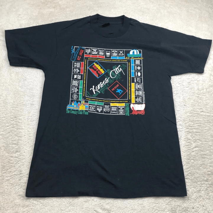 Vtg Kansas City S Black T Shirt Game Board 1989