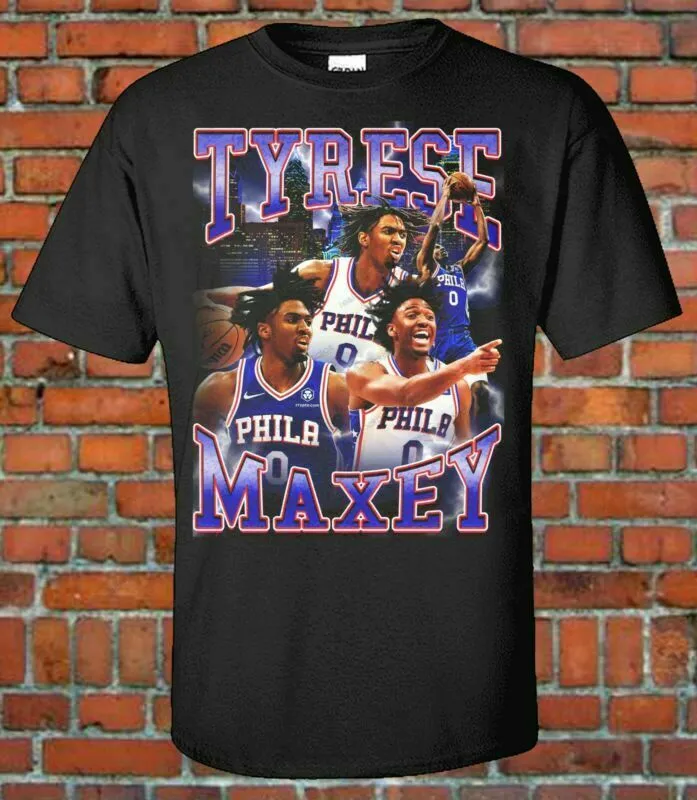 Tyrese Maxey Philadelphia 76ers Vintage 90s Basketball T shirt Black Tee