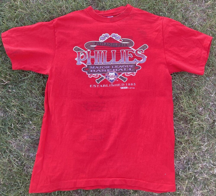 Vtg 90s 1993 Philadelphia Phillies Big Graphic Shirt S Red