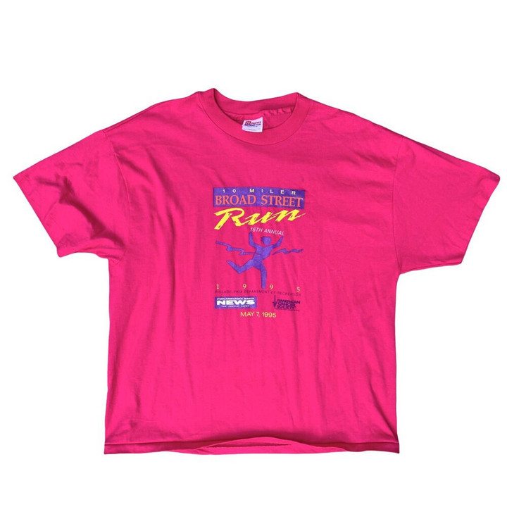 Vtg 1995 Marathon Shirt Philadelphia Broad Street Run 90s Graphic Tee Pink
