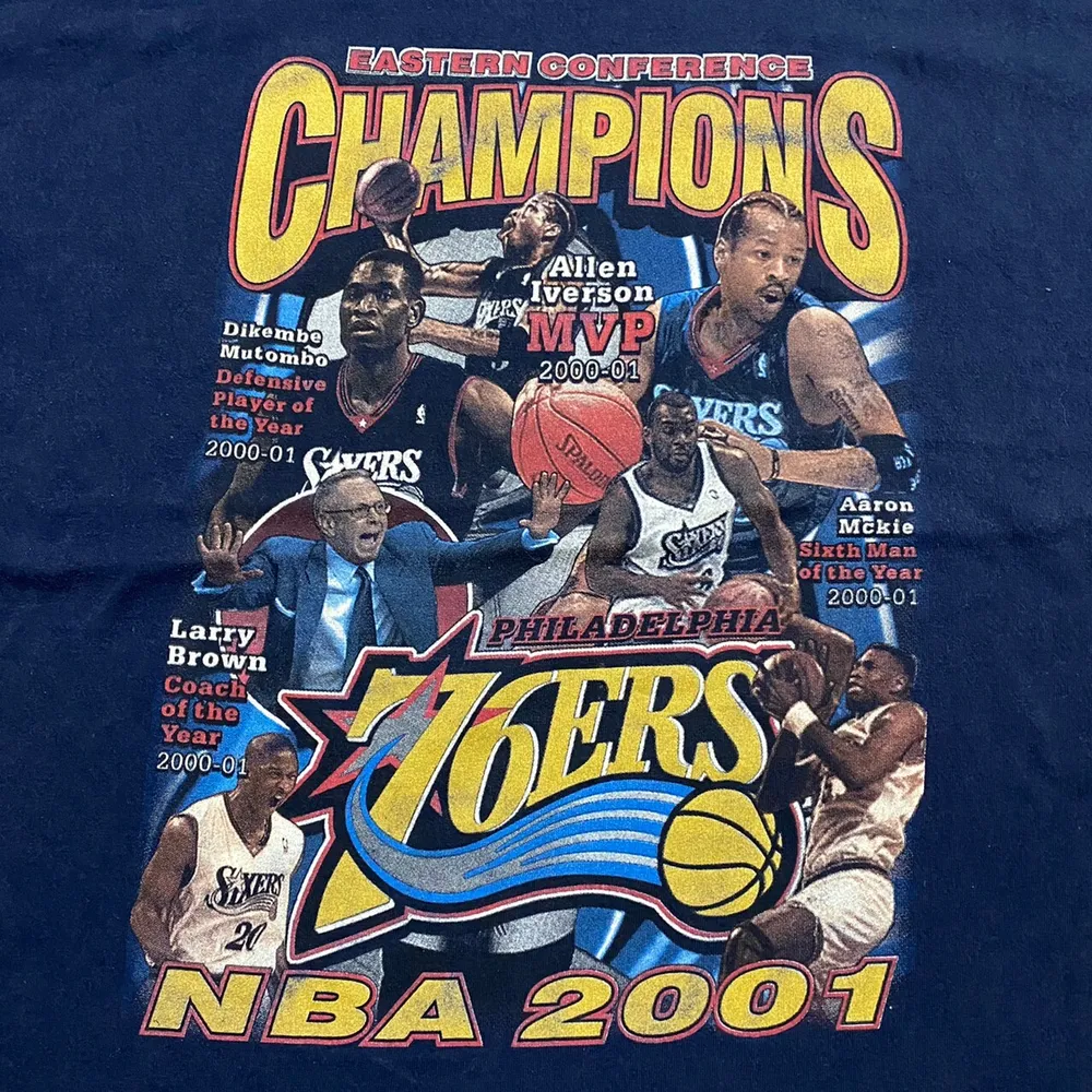Vtg 2001 Philadelphia 76ers Sixers Iverson Larry Brown Basketball T Shirt