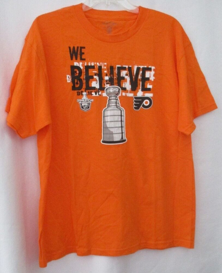 Vintage Philadelphia Flyers We Believe Orange T shirt   L