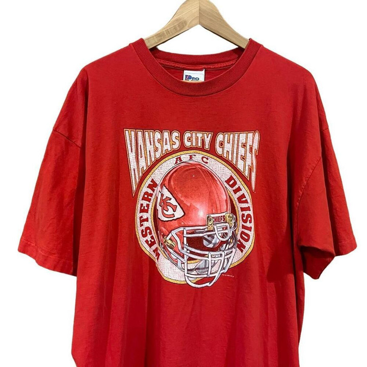 Vtg 90s Pro Player Kansas City Chiefs Helmet Art Football Promo T Shirt 2
