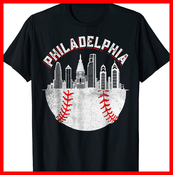 Vintage Philadelphia Baseball Skyline Retro Philly Cityscap T shirt