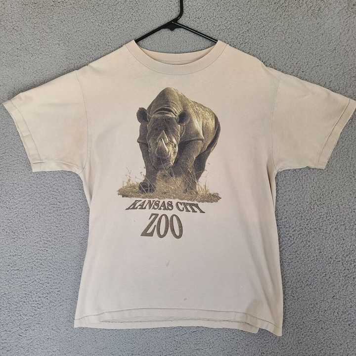 Vintage T Shirt Kansas City Zoo Animal Rhino Usa Tan
