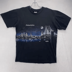 Vintage 90s Anvil T Shirt Philadelphia Skyline Black San L
