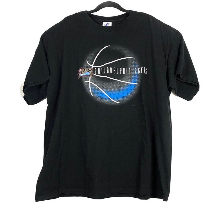 Vtg Logo Athletic Philadelphia 76ers Black Short Sleeve Graphic T 2
