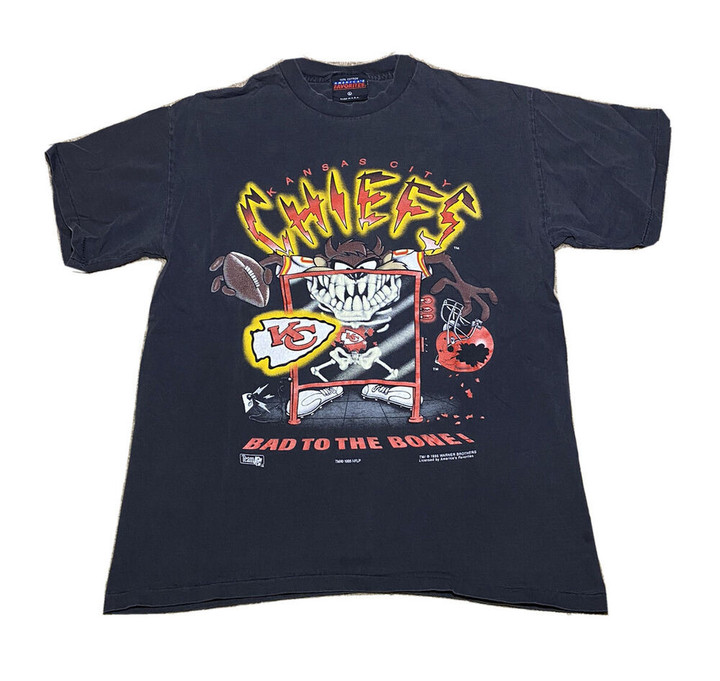 Vtg 1995 Looney Tunes Taz Kansas City Chiefs Graphic T Shirt L