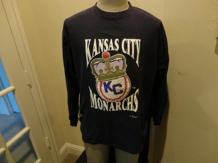 Vtg Blue Kansas City Monarchs Crown Logo Nlbm Baseball Shirt Adult 2