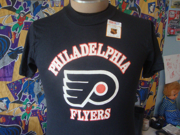 Vintage 80s Philadelphia Flyers Black Tee Nhl Hockey New Nwt T Shirt S