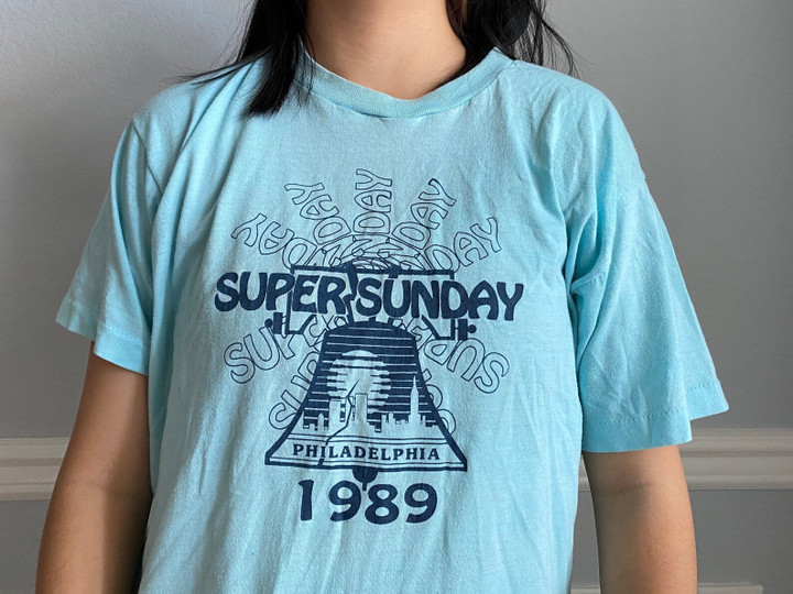 Vintage 80s Philadelphia Super Sunday Blue T Shirt M