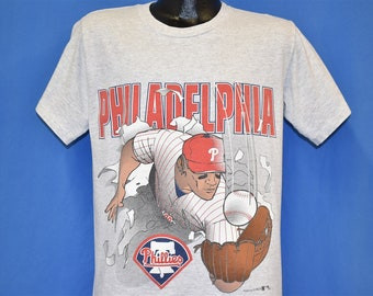 90s Philadelphia Phillies Double sided Catching Baseball T shirt 1683