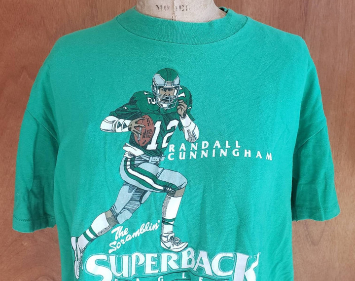 1989 Rare Randall Cunningham Philadelphia Eagles T Shirt   Kelly Green