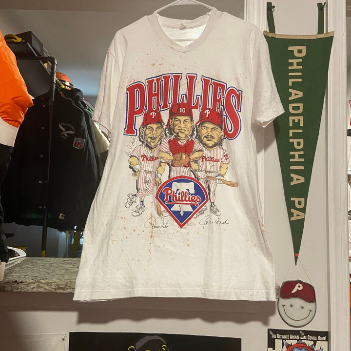 Vintage S Philadelphia Phillies Darren Daulton Lenny Dykstra And John Kruk Caricature Teeshirt
