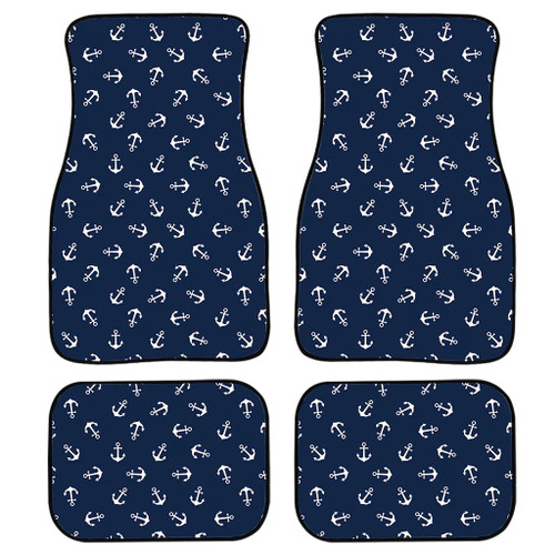 Blue And White Anchor Pattern Print Front And Back Car Floor Mats