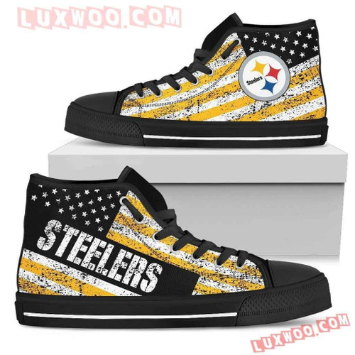 America Flag Italic Vintage Style Pittsburgh Steelers High Top Shoes Sport Sneakers