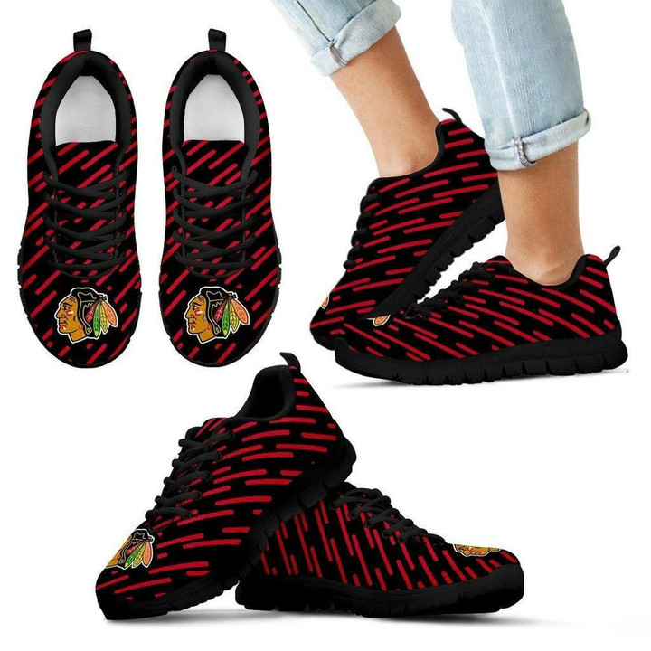 Chicago Blackhawks Sneakers Marvelous Striped Stunning Logo Running Shoes Shoes10243