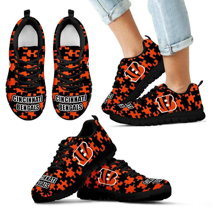 Cincinnati Bengals Sneakers Puzzle Logo With Running Shoes For Men, Women Shoes12406