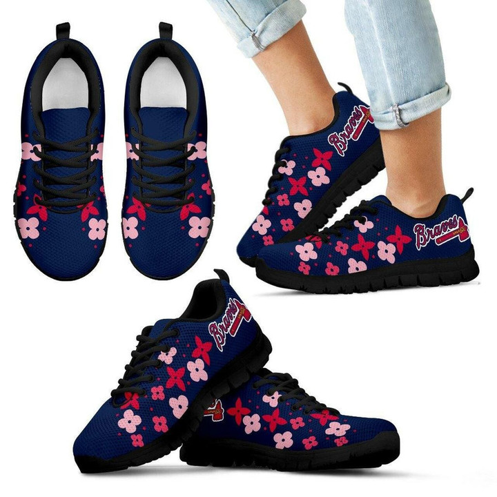 Flowers Pattern Atlanta Braves Sneakers Running Shoes For Men, Women Shoes7683