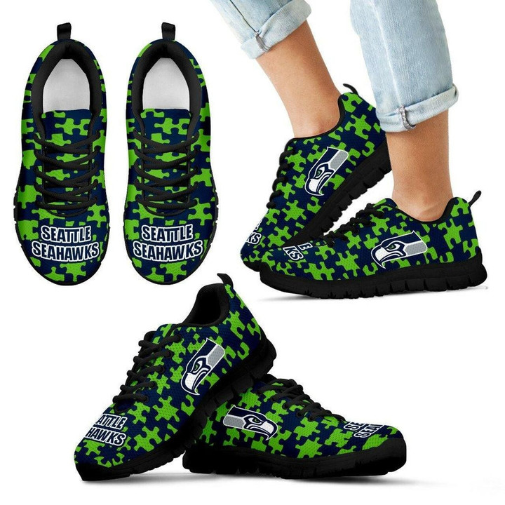 Seattle Seahawks Sneakers Puzzle Logo With Running Shoes For Men, Women Shoes12353