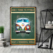 Camper Bus What A Wonderful World Table Top Gift For Traveling Satin Portrait Wall Art Canvas - MakedTee