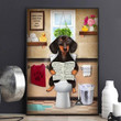Dachshund Reads Newspaper In Toilet Wall Art Print Canvas - MakedTee
