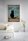 Book Cats Wine Life Is Good Black Cat Printed Wall Art Decor Canvas - MakedTee