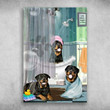 Three Cute Dogs Rottweiler In Bathtub Bathroom Wall Art Print Canvas - MakedTee