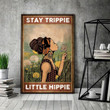 Hippie Stay Trippy Little Hippie Girl And Flowers Bohemian Satin Portrait Wall Art Canvas - MakedTee