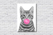 Cute Cat Blowing Bubble With Chewing Gum Wall Printed Wall Art Decor Canvas - MakedTee