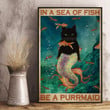 Black Cat Be A Black Purrmaid Bathroom Bathroom Vintae Satin Portrait Wall Art Canvas - MakedTee