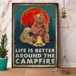 Bear & Sloth Camping Life Is Better Around The Campfire Satin Portrait Wall Art Canvas - MakedTee