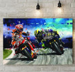 Marc Marquez Versus Valentino Rossi Legend Racer Signed For Fan Printed Wall Art Decor Canvas - MakedTee