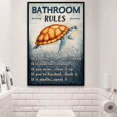 Sea Turtle Bathroom Rules Canvas Poster Wall Art