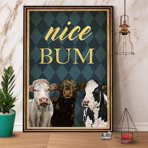 Nice Bum Cow Bathroom Green Retro Canvas Poster Wall Art